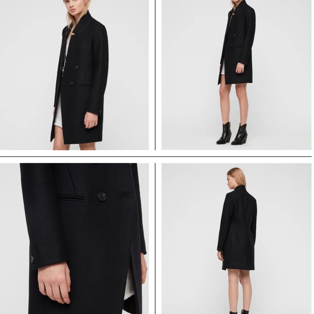 NWT ALLSAINTS Adrea Navy Blue Double-Breasted Coat